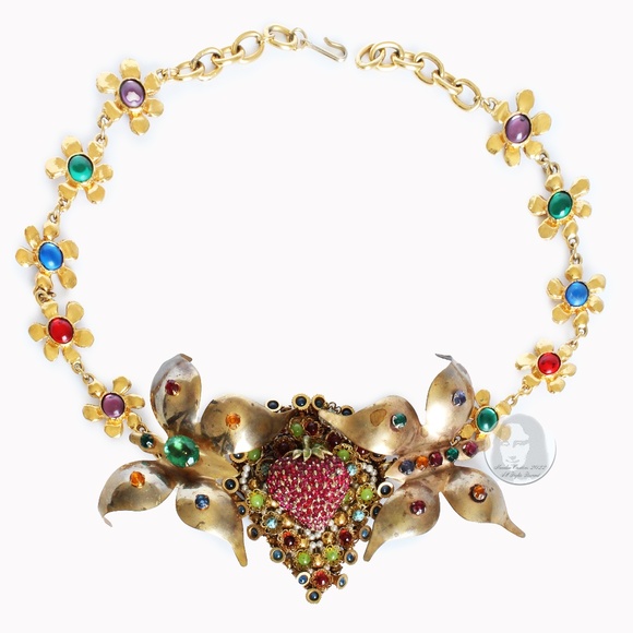 Vintage Butterfly & Berry Necklace Rhinestones Florals By Stephanie Lake Design - Picture 1 of 14